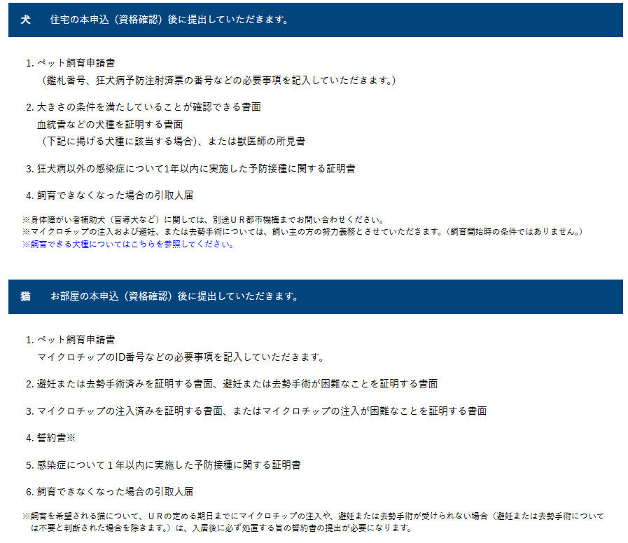UR公式のペット条件を解説いている画像
